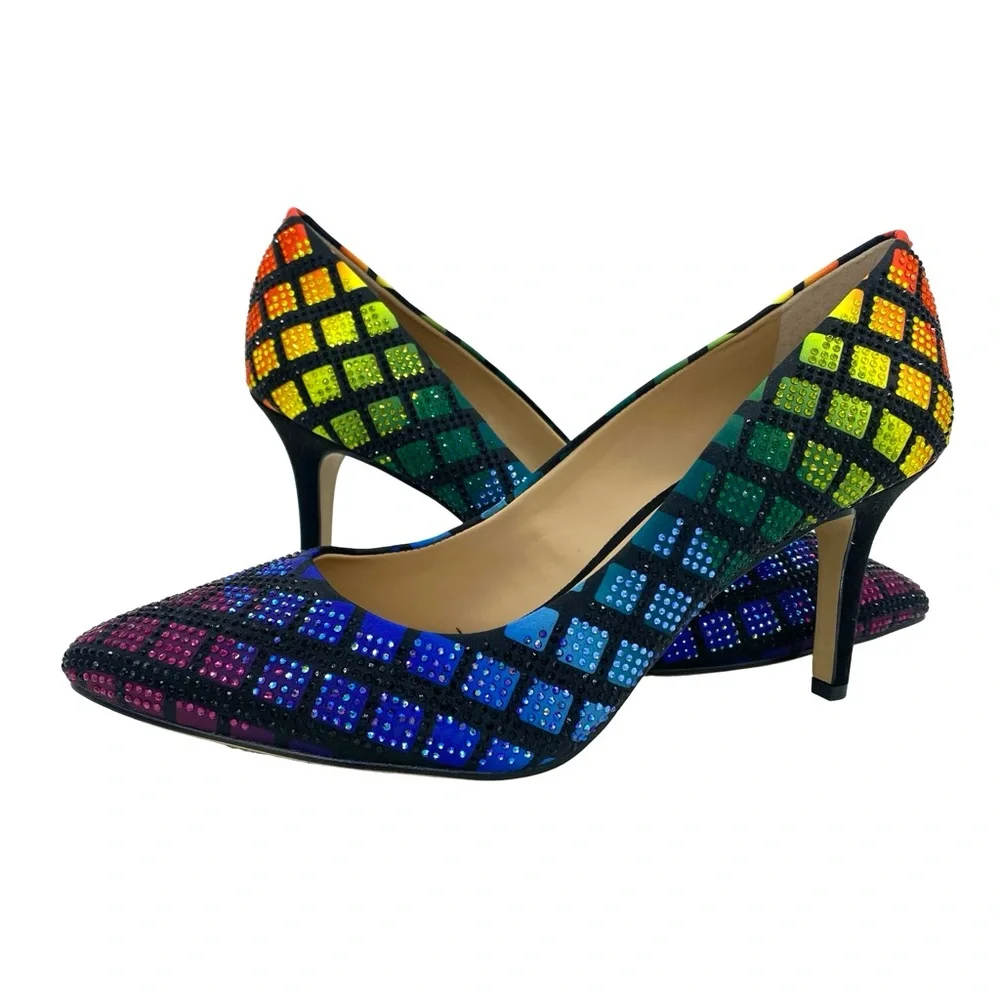 INC International Concepts Zitah Rainbow Rhinestone Heels New Size 9 Pumps